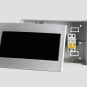 Plastic distribution board. Electrical board. Close-up. Isolated on light gray background.