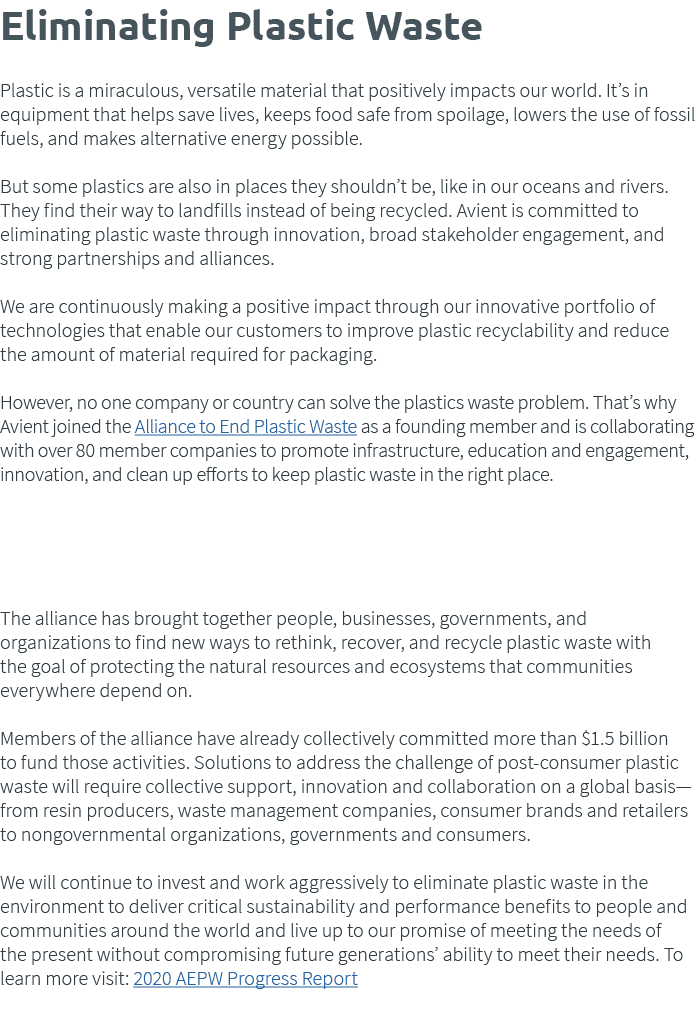 Eliminating Plastic Waste Plastic is a miraculous, versatile material that positively impacts our world  It s in equi   
