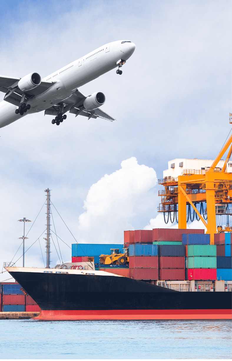 Container cargo freight ship with working crane loading bridge in shipyard for logistic Import export background